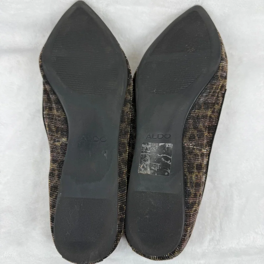 ALDO Leopard Print Metallic Pointed Toe Flats‎ Gold Bronze Size 9 Womens